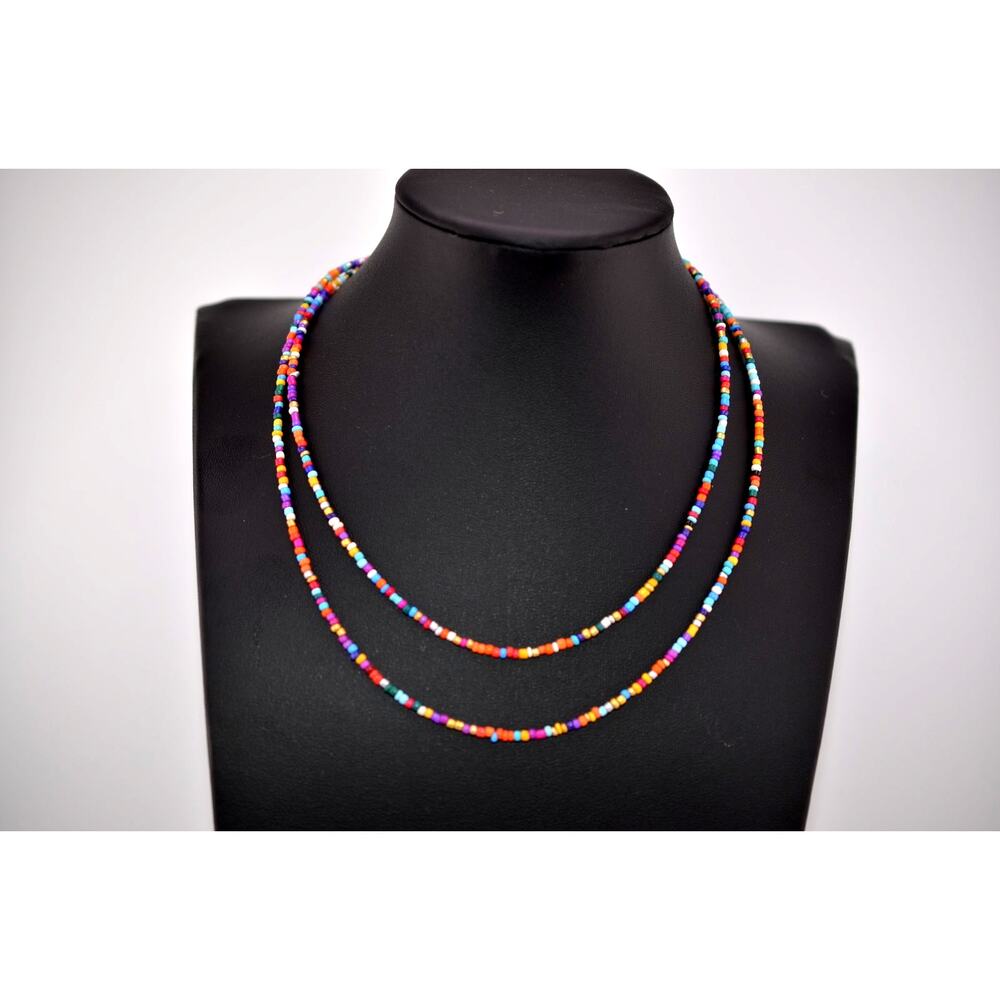 Set of 2 Native American Made Glass 2mm Seed Bead Necklaces